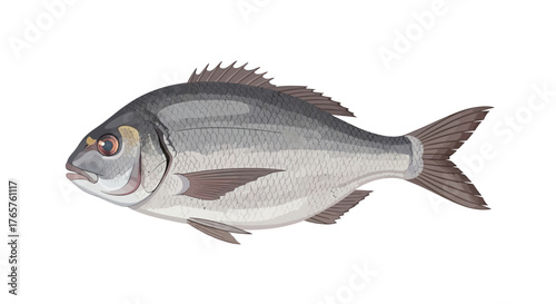 Realistic illustration of a sea bream fish, a popular seafood delicacy, ready for culinary preparation