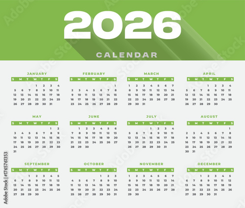 Clean elegant 2026 calendar template eps. vector