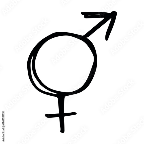 Hand drawn bigender female and male gender identity sign Symbol used to represent sex and gender