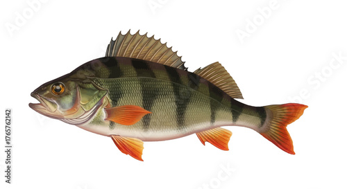 European Perch Fish Illustration Isolated on White Background - Aquatic Wildlife Art