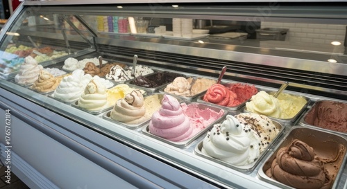 Wallpaper Mural Ice cream display case. Variety of flavors Torontodigital.ca