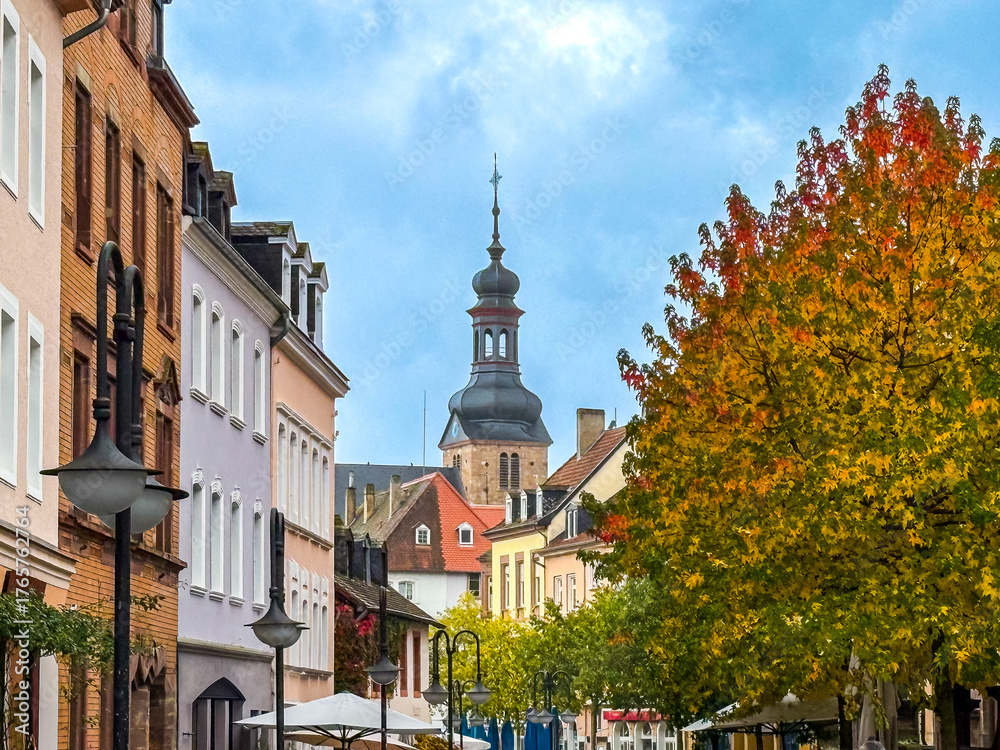 Naklejka premium street view of Saarbrucken, is the capital and largest city of the state of Saarland