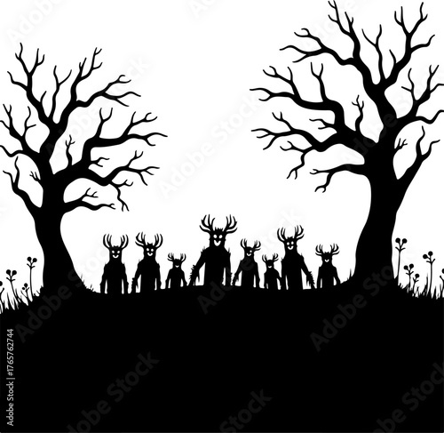 Crowned Shadows in the Haunted Grove”