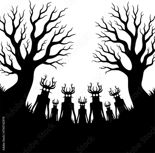 Crowned Shadows in the Haunted Grove”