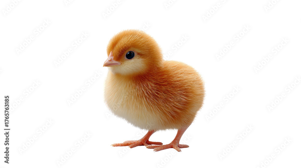 Obraz premium Golden Chick in Isolation: A fluffy, adorable chick stands alone. Its bright eyes and soft feathers hint at the newness of life and the simple beauty of nature.