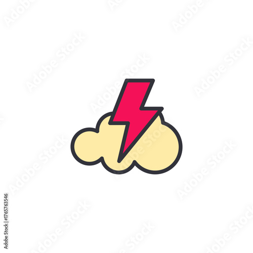 Illustrated cloud with a bright lightning bolt representing thunderstorms, electrical storms, and dangerous weather conditions suitable for forecast alerts and atmospheric hazard graphics.