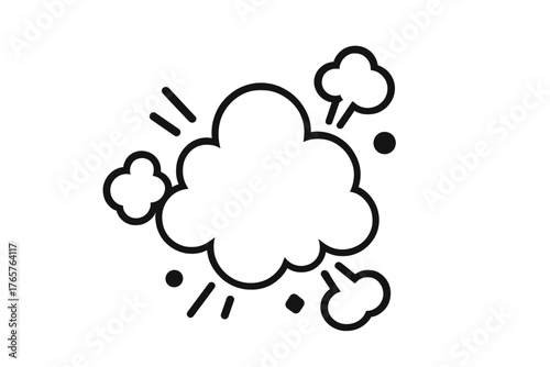 Black outline graphic depicting a comic book style explosion cloud or smoke burst