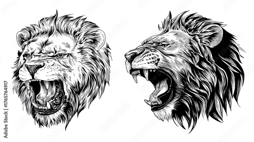 Obraz premium Lion's Roar: Captivating illustration of a lion showcasing its strength and dominance. A perfect blend of artistry and wild beauty