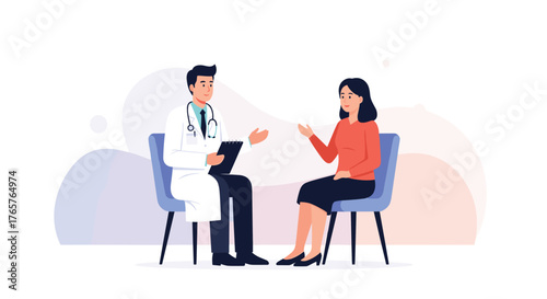 Caring doctor consulting with a patient, offering support and medical advice in a modern clinic setting, demonstrating healthcare and compassion