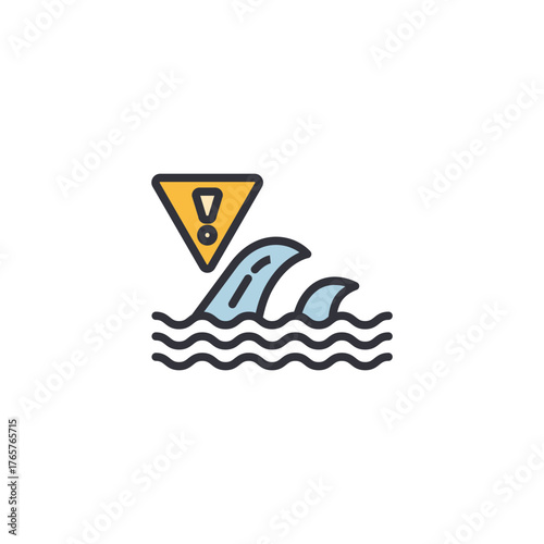 Vector icon with upward arrows above waves representing rising sea levels, storm surges, high tides, or dangerous ocean conditions.