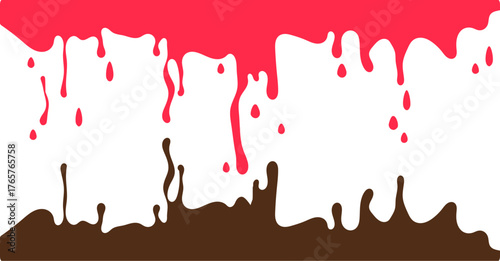 Chocolate melted. Melted strawberry Syrup. flowing strawberry drops. strawberry creamy melted drip wave. Melted Chocolate Syrup. flowing chocolate drops.