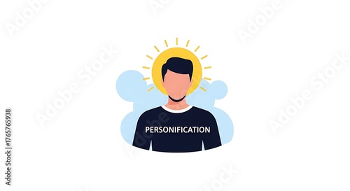 Illustration of Personification Concept in Modern Flat Style with Halo and Clouds