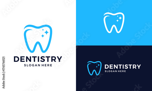 Stylized Tooth Icon with Sparkles Dental Care Logo Design Clean and Modern.