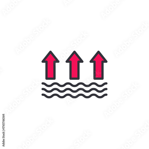 Triangle sign with wave illustration indicating hazardous coastal conditions, marine warnings, high tides, or ocean-related environmental risks.