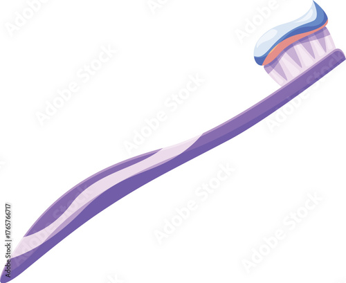 Purple toothbrush with toothpaste promoting healthy dental habits and fresh breath