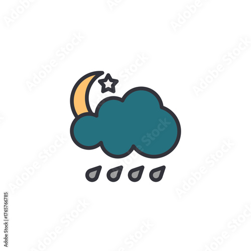 Weather icon featuring a cloud with rain and wind patterns, representing stormy weather, showers with gusts, or unstable meteorological conditions.