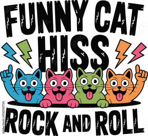 Four cartoon cats with lightning bolts and text kitten