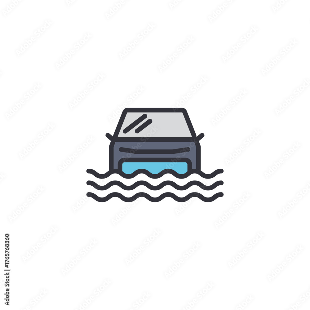Obraz premium Small boat traveling on water symbolizing marine conditions, calm seas, nautical weather, sea travel, or ocean monitoring illustrations.
