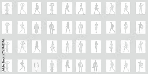 Collection of diverse paper cutout human figures in various poses and styles displayed on a neutral background