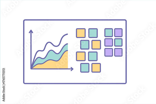 Data visualization showing a line chart transitioning into a grid of colored categorical squares