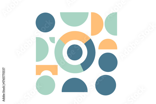 Contemporary abstract geometric pattern with circular and semicircular elements in soft pastel tones