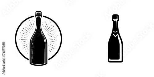 Modern iconography features a champagne icon in the form of a black champagne bottle silhouette