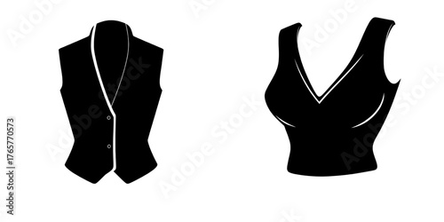 Flat sketch cad mockup of an open front vest template for a woman's fashion design model
