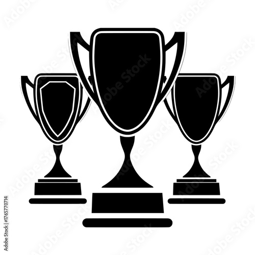 Glass trophies are depicted in isolation on a white background, accompanied by modern and realistic illustrations of 3d awards, featuring abstract geometric shapes such as hexagons, rhombuses, and