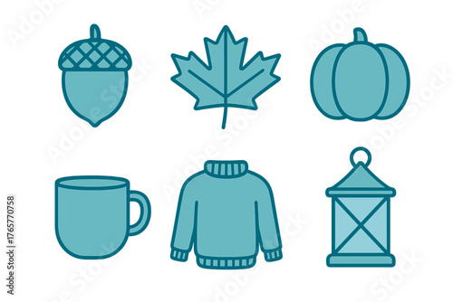 Cozy autumn and fall season symbols featuring natural elements and warm objects