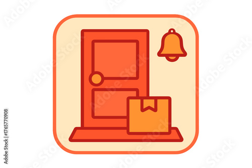 Contactless delivery service package left outside a residential door with a doorbell