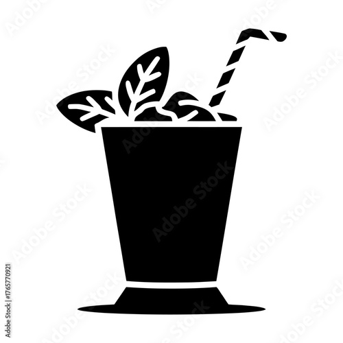 Mint julep cocktail with straw icon Silhouette vector on white background
