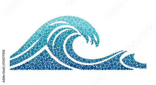 Dynamic blue wave illustration composed of countless circles, perfect for representing ocean, sea, nature, or abstract water concepts