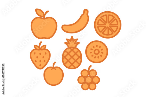 Collection of minimalist flat design icons depicting various healthy fruits