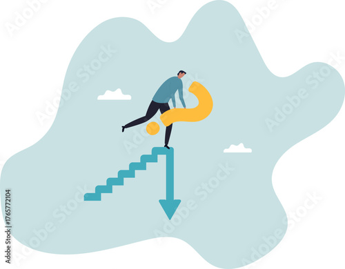 Stock market decline in crisis or bubble burst, investment or economic recession, career dead end or financial risk.about a man and his life.