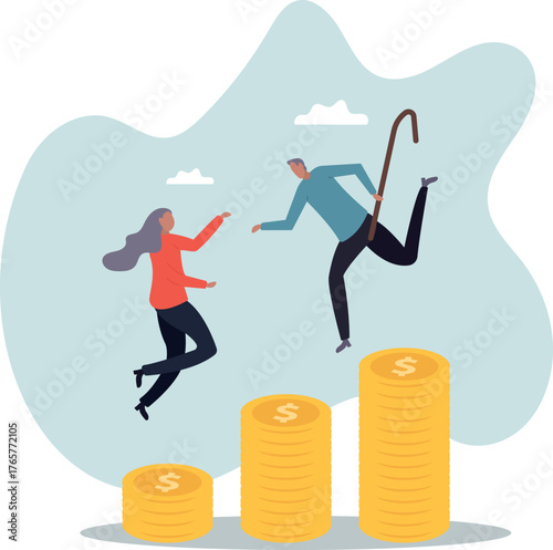 Retirement saving or investment pension fund, planning for wealth and expense for living after retire .about a man and his life.