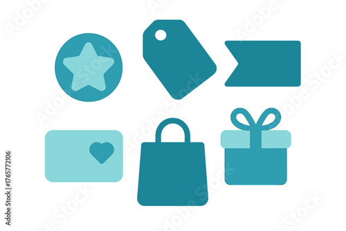 Essential e-commerce and retail symbols including shopping bag gift box and price tag