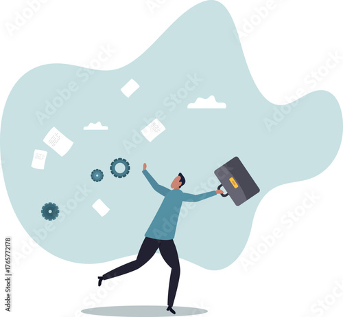 Overwhelmed or work overload, exhausted and anxiety, stressed and tired from problem and trouble,about a man and his life.