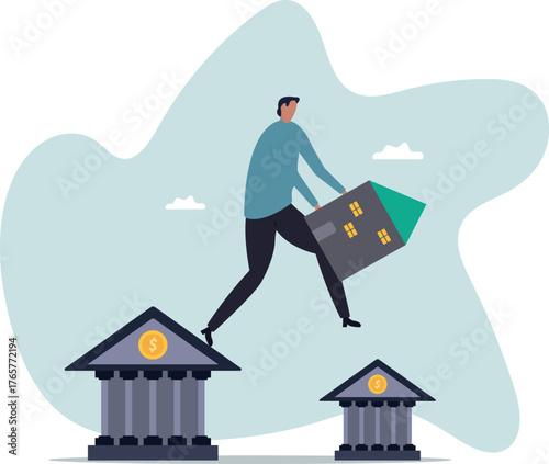 Refinance change mortgage agreement to new bank, replace debt obligation with better interest rate,about a man and his life.