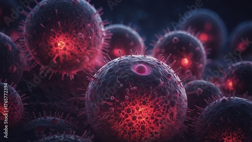 Infected Cells Microscopic View: Virus or Bacteria Macro 4K Illustration