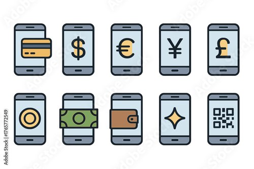 Financial and Digital Payment Icons on Smartphones