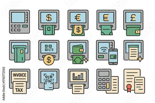 Financial and Banking Icons Set in Flat Style