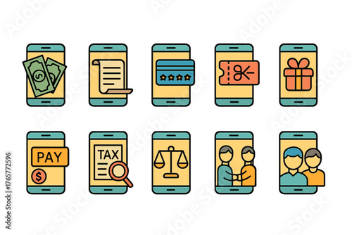 Smartphone Screens with Finance and Commerce Icons