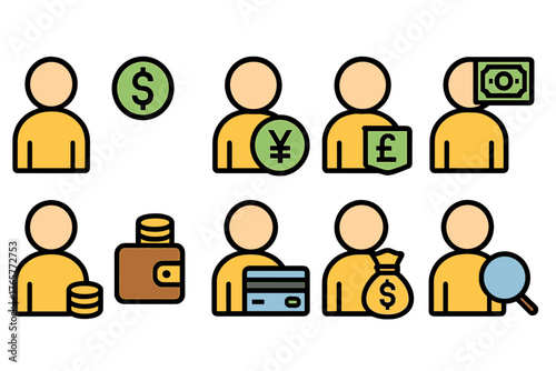 Financial and Monetary Stylized Cartoon Icons