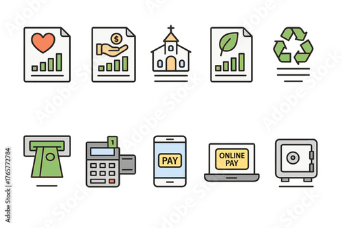 Set of Financial Transaction and Report Icons