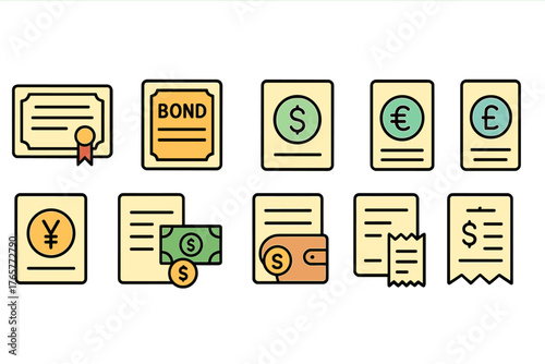 Set of Financial and Economic Icons in Flat Style