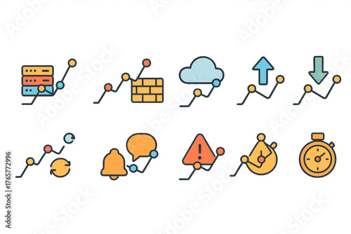 Set of Twelve Line Graph Icons with Symbol Combinations