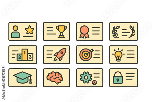 Collection of Twelve Symbolic Icons in Rounded Rectangles
