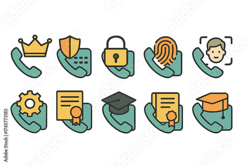 Collection of Phone Receiver Icons with Different Symbols