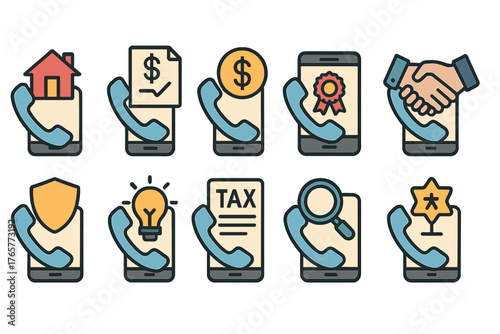 Set of Communication Icons with Smartphone and Telephone Receiver
