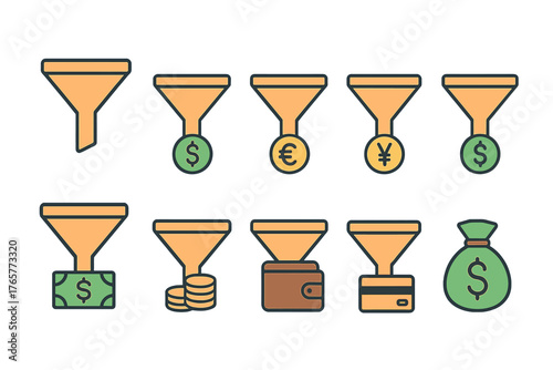 Financial Funnel Icons Set